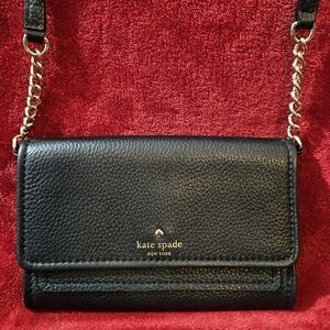 Kate Spade Black Pebble Leather Harlow Crossbody Wallet